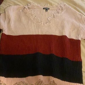 V Neck Distressed Sweater